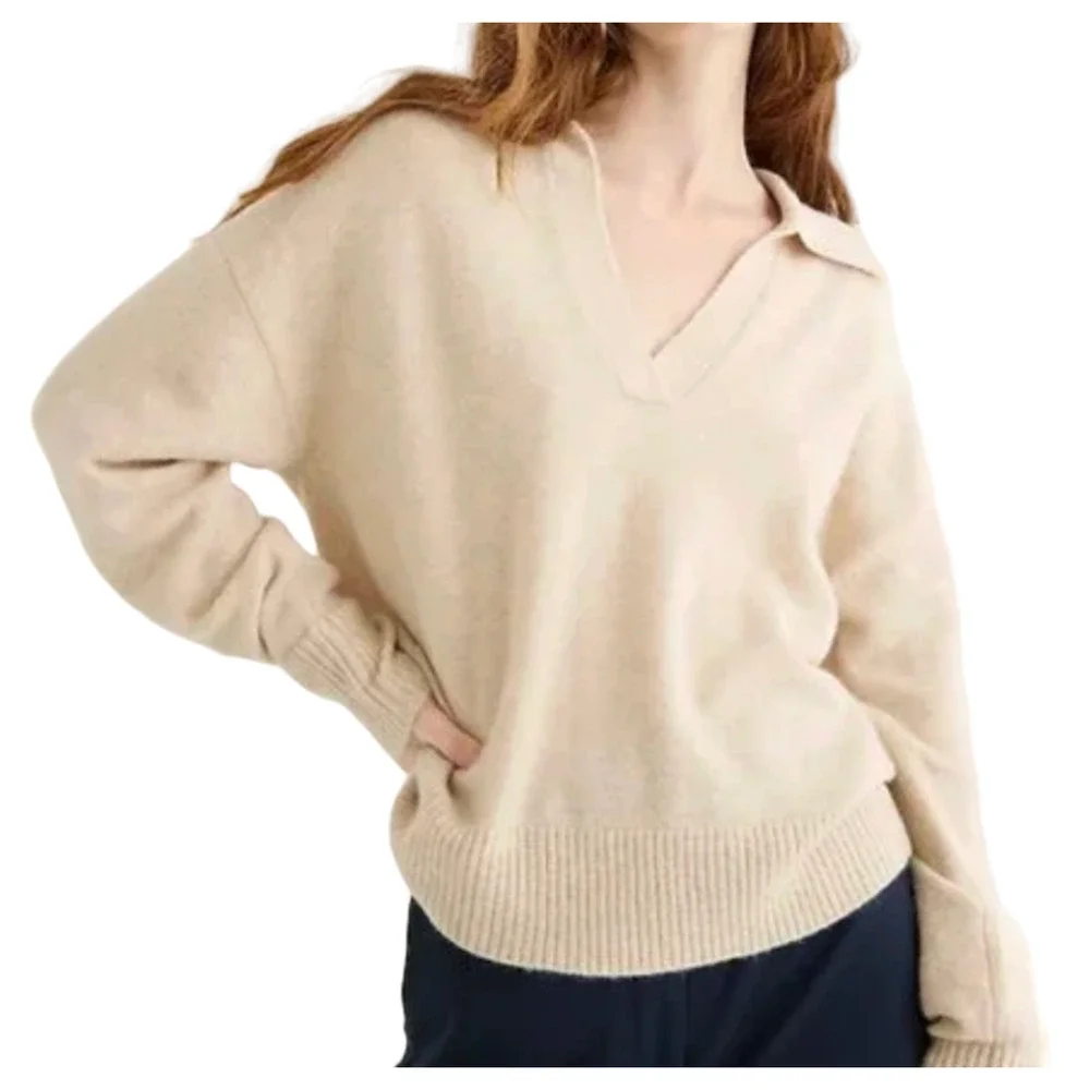 NWT J.CREW HEATHER SAND COLLARED V-NECK SUPERSOFT YARN SWEATER BJ597 SZ SMALL